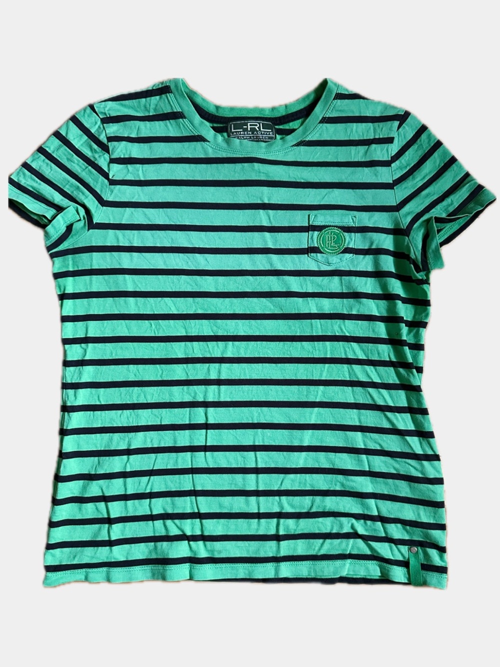 Lauren Ralph Lauren Green and Black Striped Short Sleeve Tee